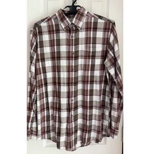 Men's Croft & Barrow Plaid Flannel Button Down Long Sleeve Shirt Brown White‎ S